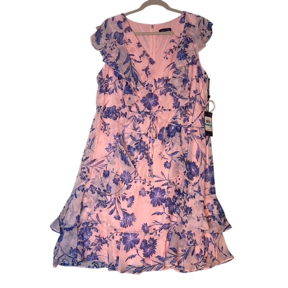 Tommy Hilfiger Floral Ruffle Chiffon Dress Pink Blue Size 16 NWT - Picture 4 of 6
